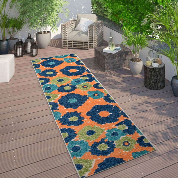 World Rug Gallery Almeria Modern Floral Flowers Indoor/Outdoor Runner Rug 2' x 7' Multi 8016MULTI2X7 - main